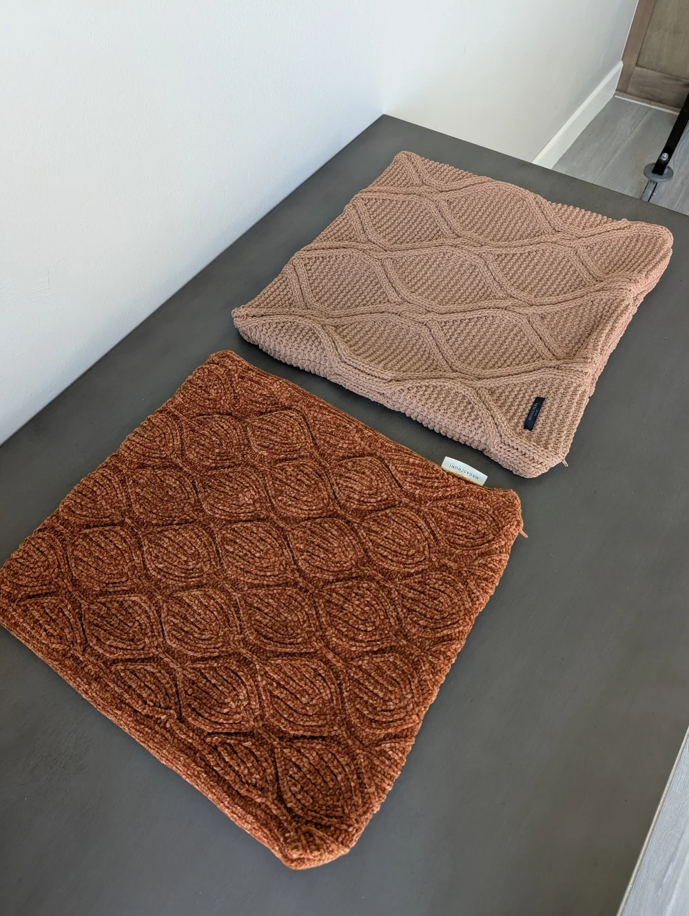 Magaschioni Textured Knit Pillow Covers Rust Blush Set Of 2 Chenille Stretch Zip